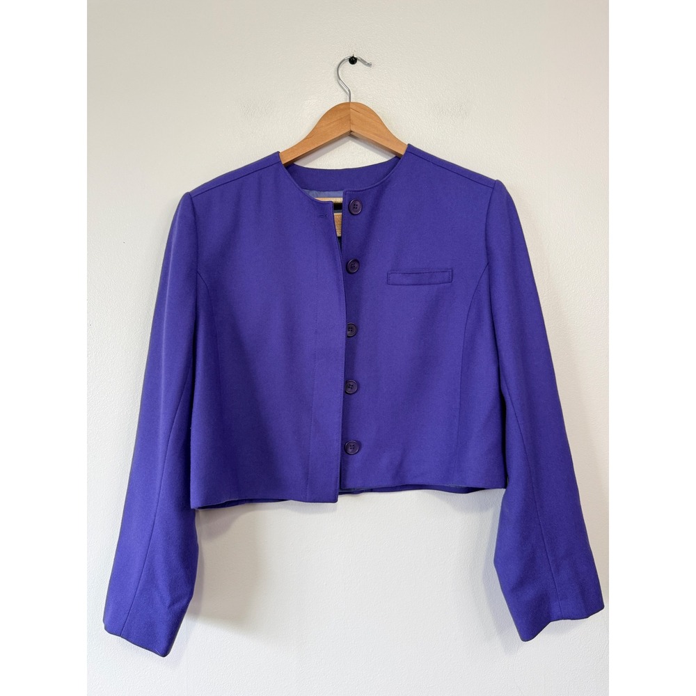 Pendleton Vintage Purple‎ Cropped Blazer Collarless Wool Jacket Womens 14
